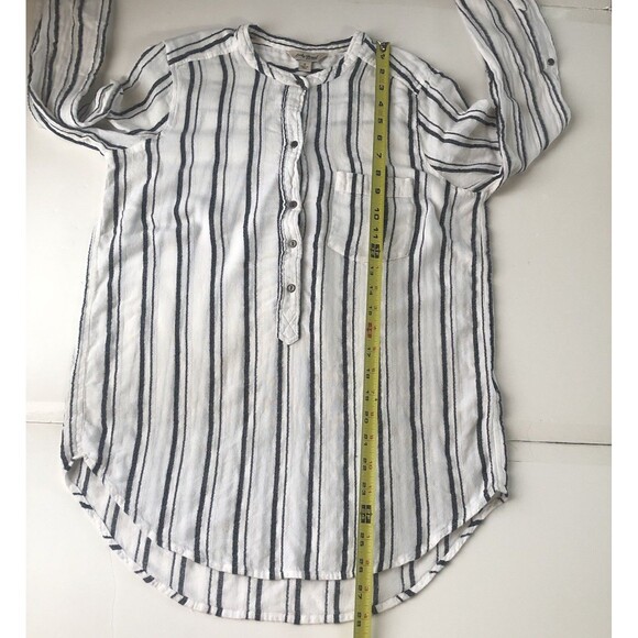 Lucky Brand Womens Top Shirt White Black Striped Roll Tab Sleeve Pocket Small - Picture 7 of 16
